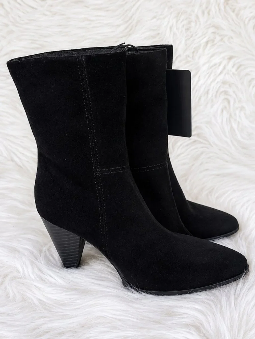 Forever 21 Black Suede Heeled Pull On Mid Calf Boots SZ 6